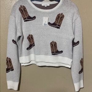 NWT No Comment Paris Kids' Light Gray Cowboy Boot Sweater